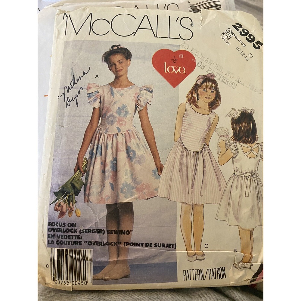Vintage McCalls Girls Dress Sewing Pattern 2995 Size 10-14 Cut & Complete